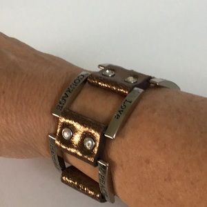 Bronze Real Leather Snap Faith Bracelet